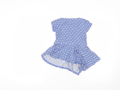 TU Girls Blue Floral Viscose A-Line  Size 3-4 Years  Round Neck