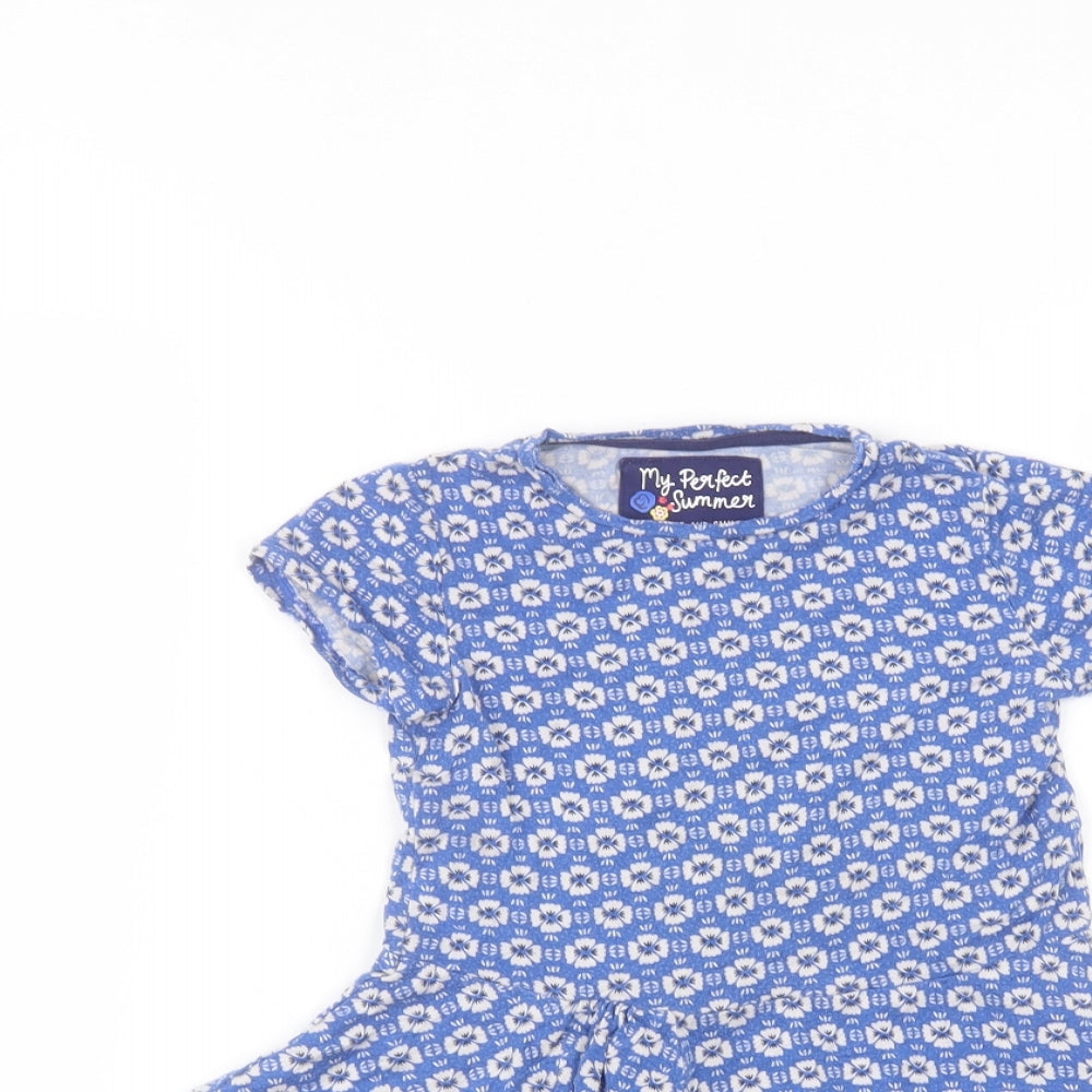 TU Girls Blue Floral Viscose A-Line  Size 3-4 Years  Round Neck