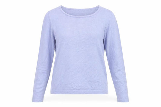 Front view of originals women’s blue round neck acrylic jumper, size UK 14