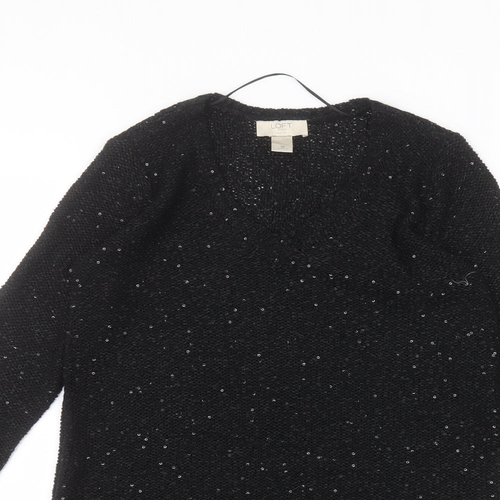 LOFT Womens Black Round Neck  Polyester Pullover Jumper Size S