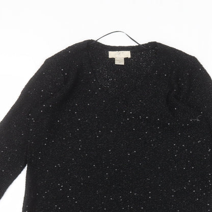 LOFT Womens Black Round Neck  Polyester Pullover Jumper Size S