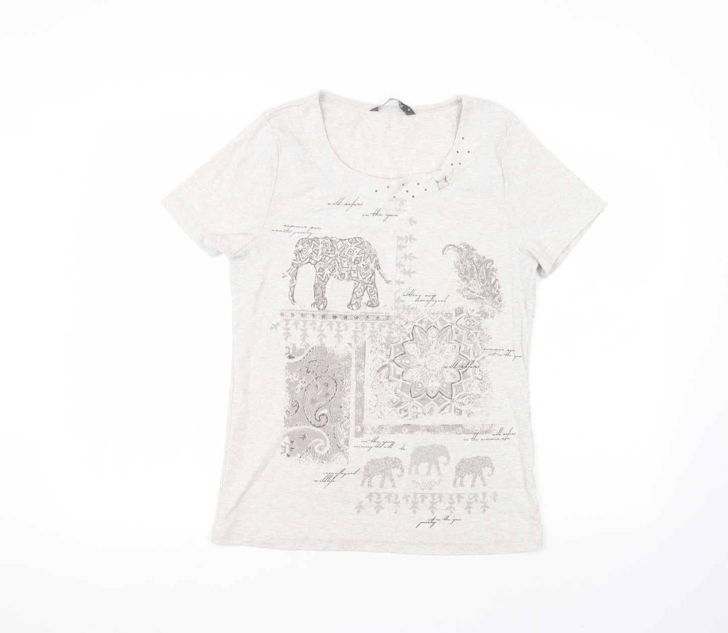 Bonmarché Womens White  Polyester Basic T-Shirt Size S Round Neck