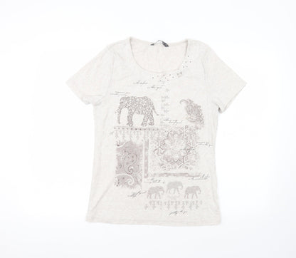 Bonmarché Womens White  Polyester Basic T-Shirt Size S Round Neck