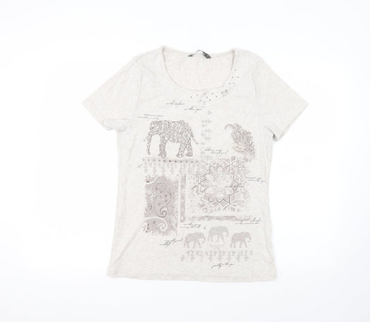 Bonmarché Womens White  Polyester Basic T-Shirt Size S Round Neck