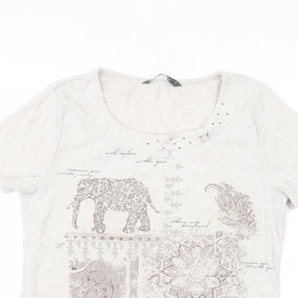 Bonmarché Womens White  Polyester Basic T-Shirt Size S Round Neck