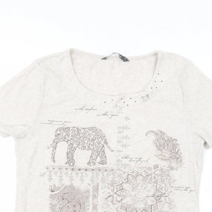 Bonmarché Womens White  Polyester Basic T-Shirt Size S Round Neck