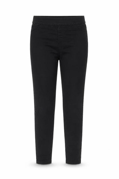 Front view of Denim & Co. women’s black cotton skinny jeans, size UK 14, 27-inch leg regular