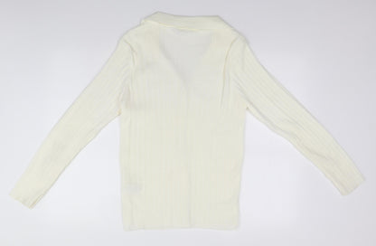 Boohoo Womens Ivory Collared  Acrylic Cardigan Jumper Size 16