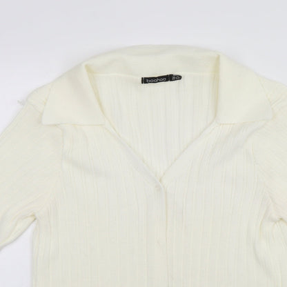 Boohoo Womens Ivory Collared  Acrylic Cardigan Jumper Size 16