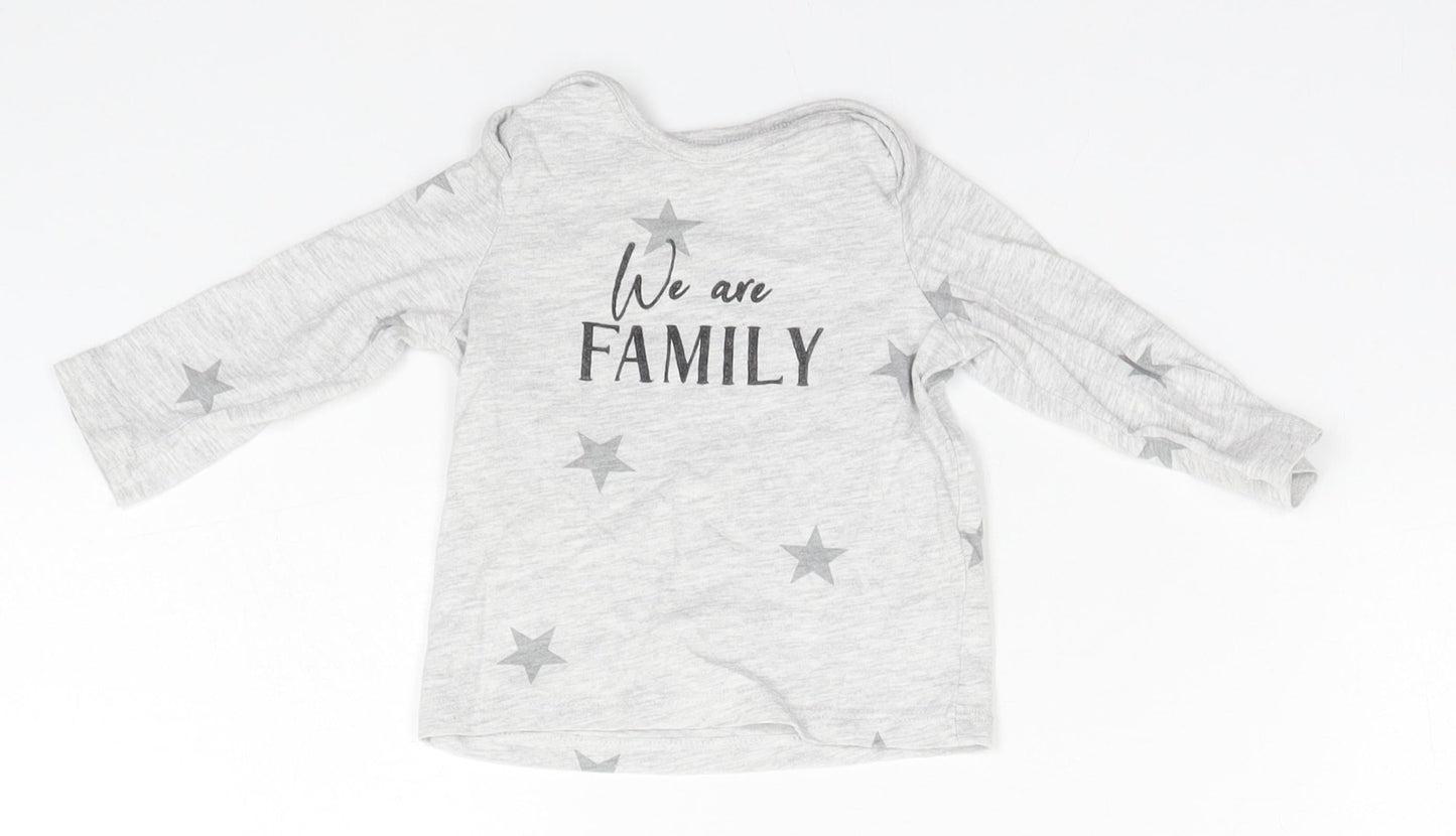 F&F Baby Grey Geometric Cotton Basic T-Shirt Size 3-6 Months Round Neck