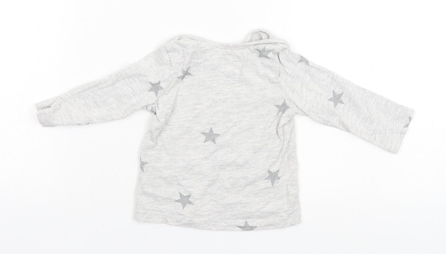 F&F Baby Grey Geometric Cotton Basic T-Shirt Size 3-6 Months Round Neck