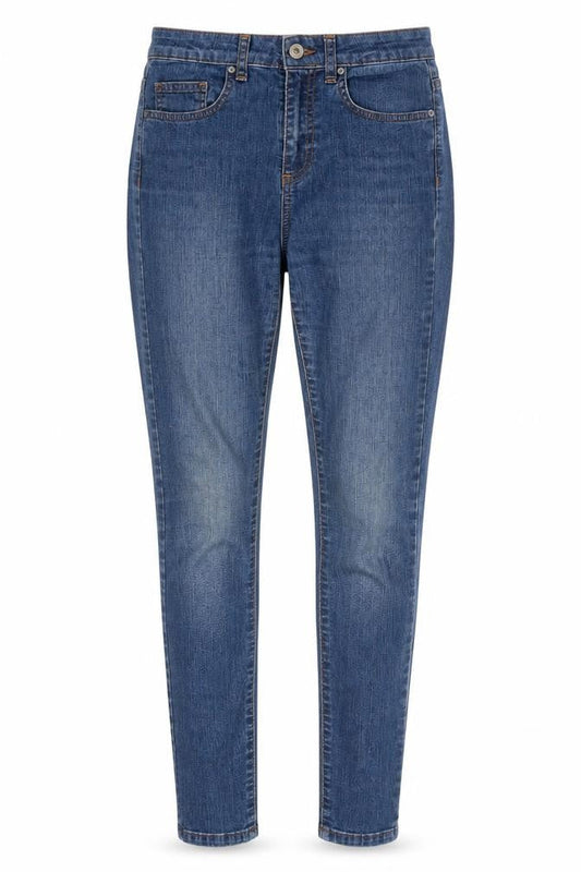 Front view of ASOS women’s blue cotton skinny jeans, size UK 10, 28-inch leg slim