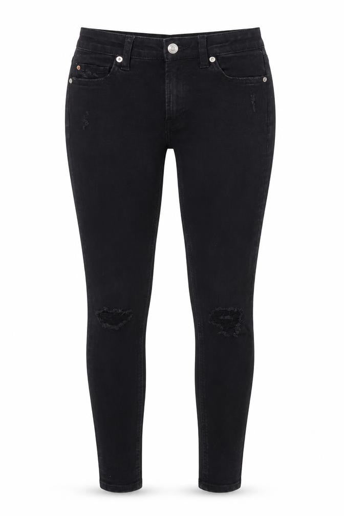 Front view of Marks & Spencer women’s black cotton skinny jeans, size UK 6, 28-inch leg regular
