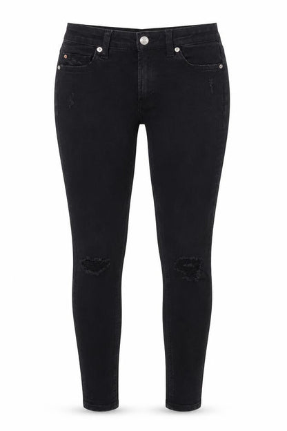 Front view of Marks & Spencer women’s black cotton skinny jeans, size UK 6, 28-inch leg regular