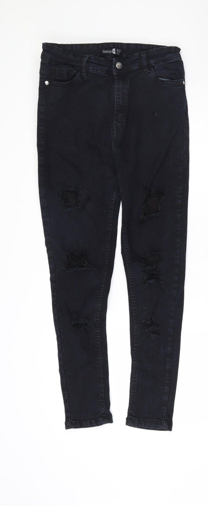 Boohoo Womens Blue  Cotton Skinny Jeans Size 12 L26 in Regular Zip