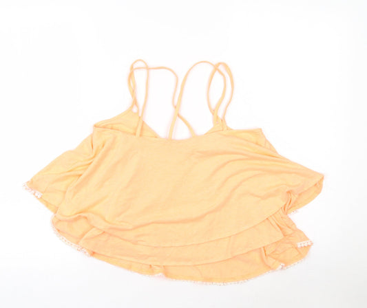 Primark Womens Orange  Polyester Cropped T-Shirt Size 8 Scoop Neck - Neon Multi-Layered