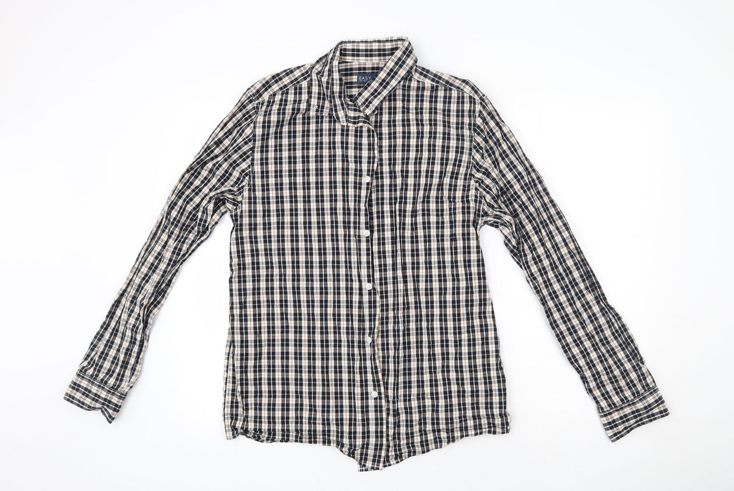 Mens UK Size M Easy Black  Button-Up Long Sleeve Casual Shirt