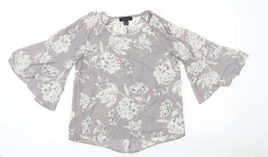 Primark Womens Grey Floral Polyester Basic Blouse Size 8 Round Neck