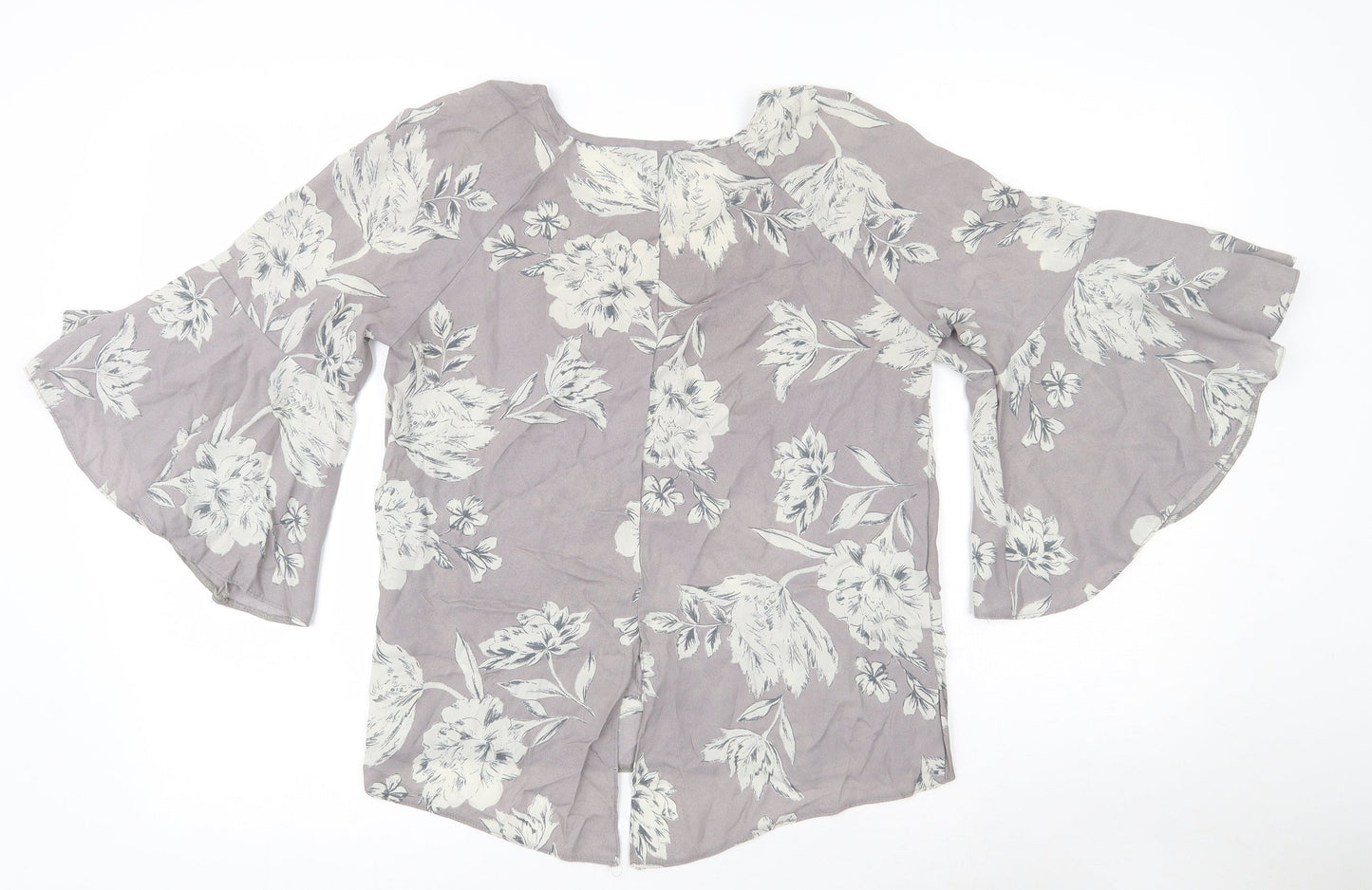 Primark Womens Grey Floral Polyester Basic Blouse Size 8 Round Neck