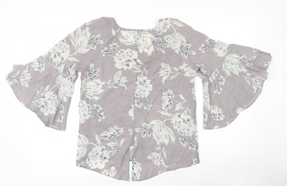 Primark Womens Grey Floral Polyester Basic Blouse Size 8 Round Neck