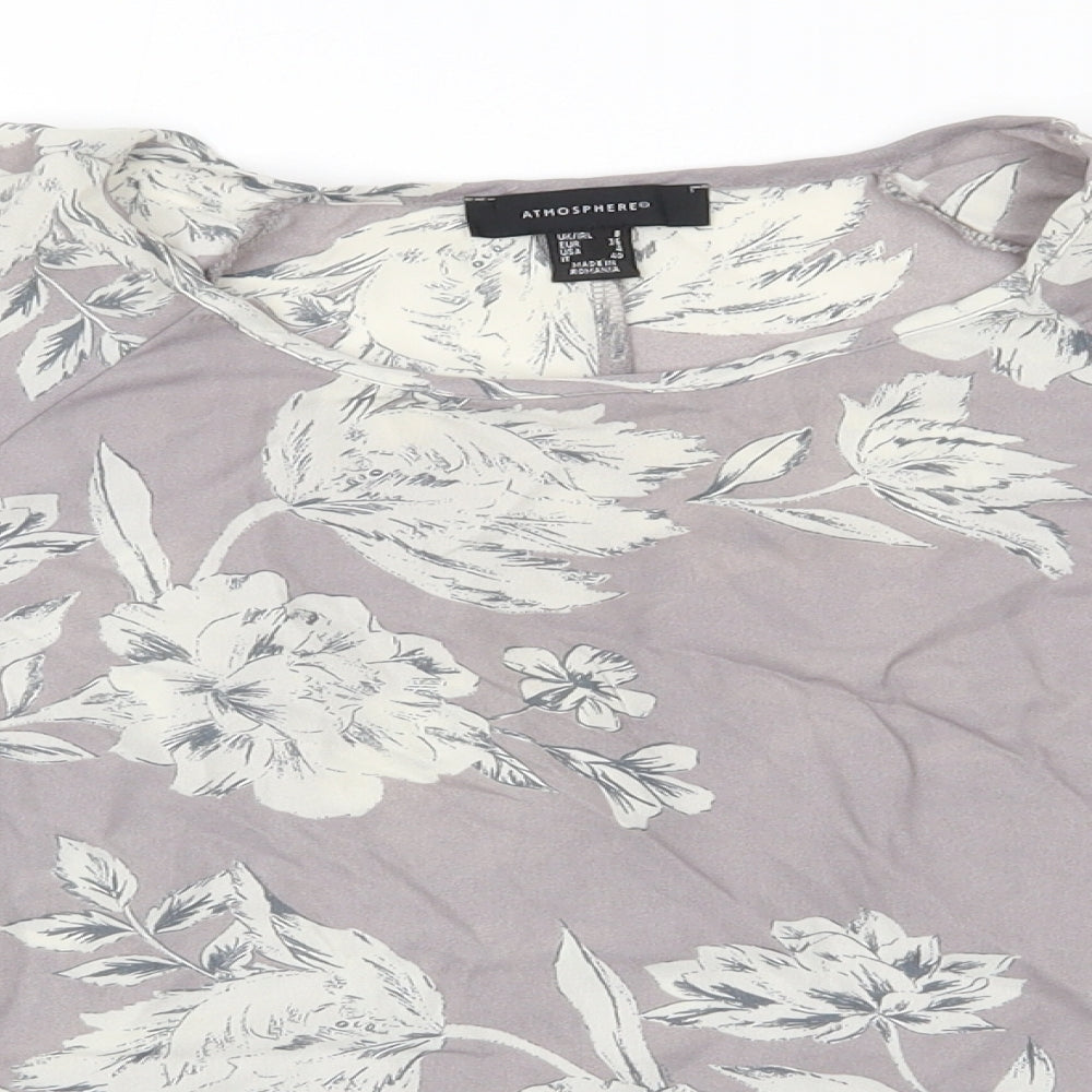Primark Womens Grey Floral Polyester Basic Blouse Size 8 Round Neck