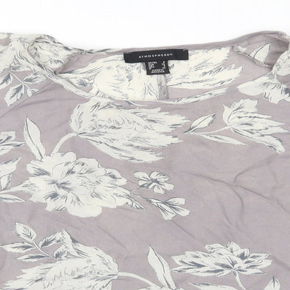 Primark Womens Grey Floral Polyester Basic Blouse Size 8 Round Neck
