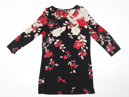Bonmarché Womens Black Floral Polyester Mini  Size 14  Round Neck Pullover - Pink Floral