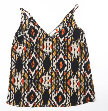 Papaya Womens Black Geometric Polyester Camisole Tank Size 8 V-Neck