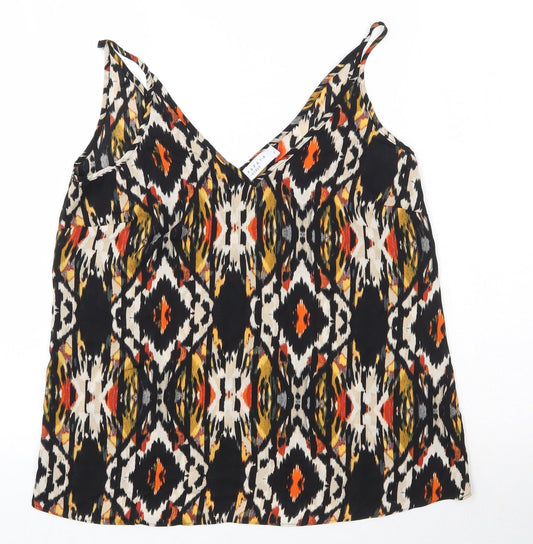 Papaya Womens Black Geometric Polyester Camisole Tank Size 8 V-Neck