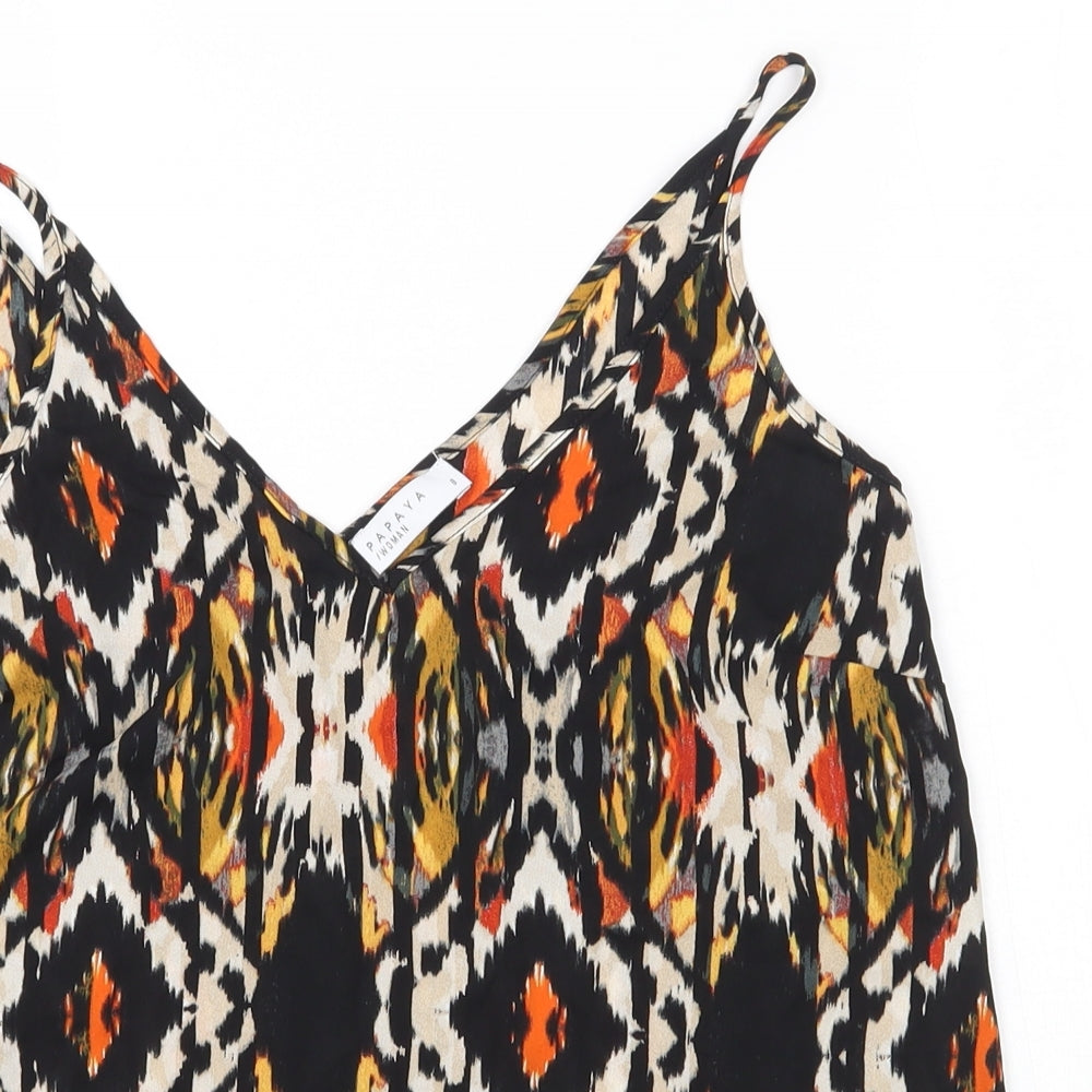 Papaya Womens Black Geometric Polyester Camisole Tank Size 8 V-Neck