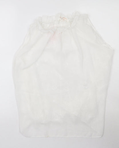Grace and Mila Womens White Floral Polyester Basic Tank Size M High Neck - Lace Detail