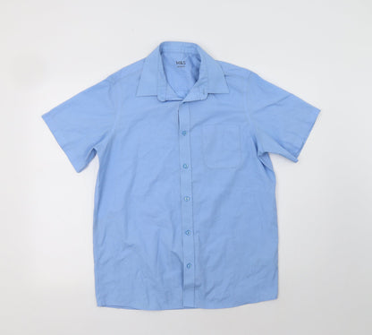 M&S Boys Blue  Polyester Basic Button-Up Size 15-16 Years Collared