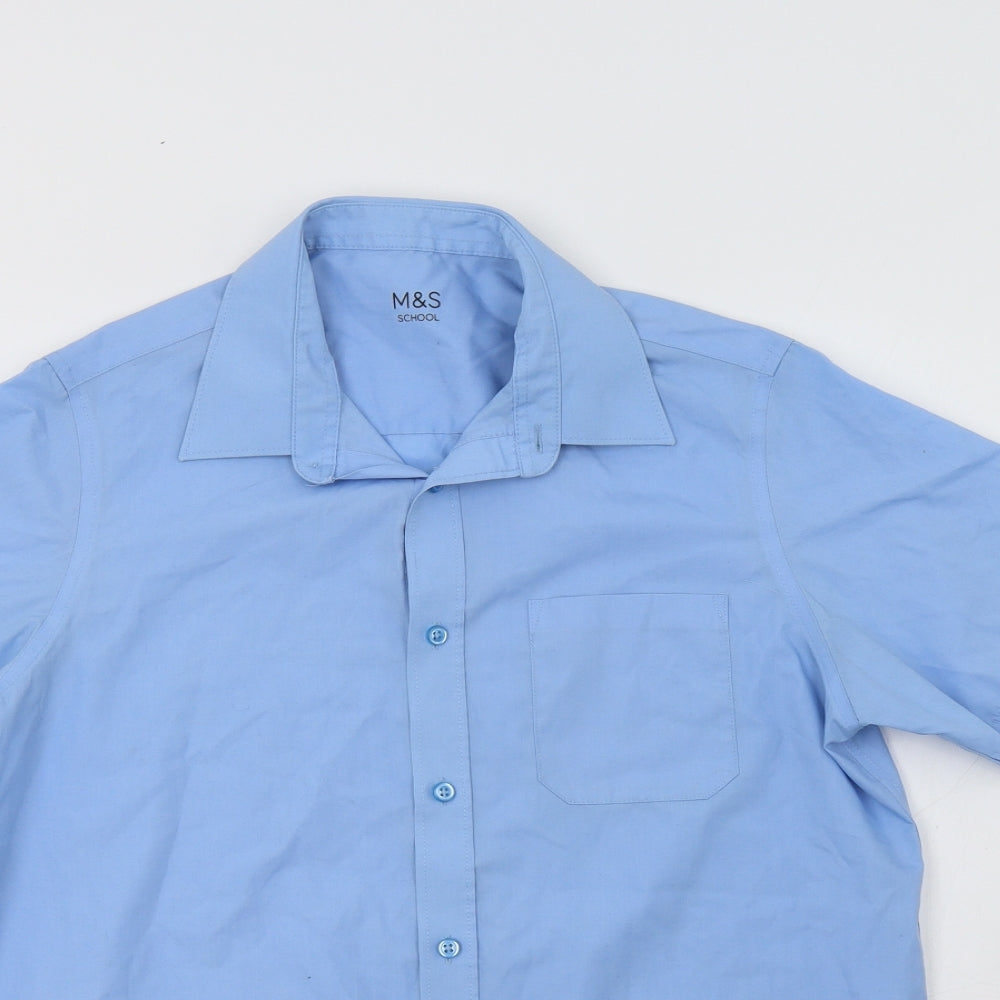 M&S Boys Blue  Polyester Basic Button-Up Size 15-16 Years Collared