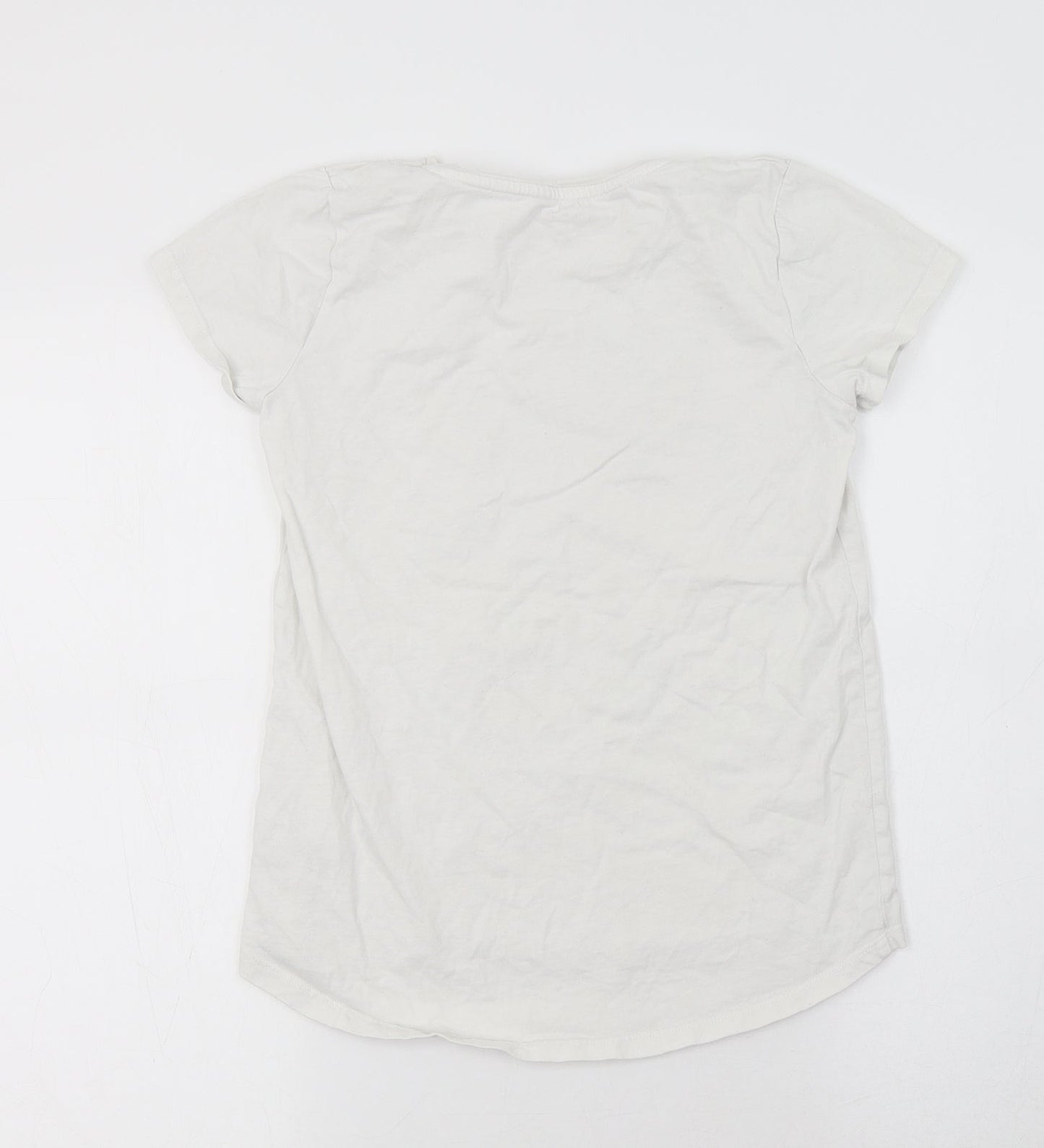 Nutmeg Girls White  Cotton Basic T-Shirt Size 12 Years Crew Neck  - Unicorn