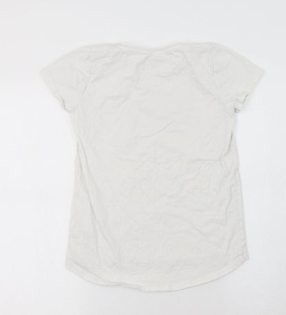 Nutmeg Girls White  Cotton Basic T-Shirt Size 12 Years Crew Neck  - Unicorn