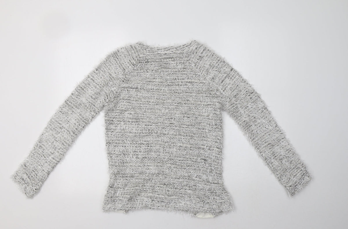 Back view of Matalan girls’ grey crew neck polyester jumper, size 12-13, years