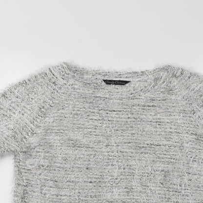 Close-up detail of Matalan girls’ grey crew neck polyester jumper, size 12-13, years