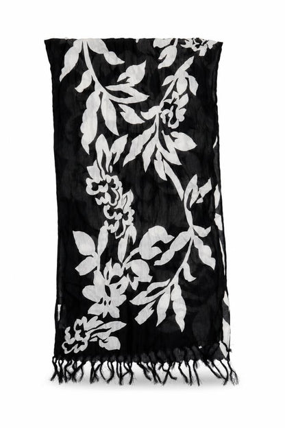 Front view of Preworn women’s black floral viscose shawl/wrap