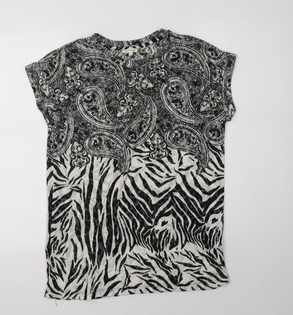 River Island Womens Black Paisley Polyester Basic Blouse Size 8 Crew Neck