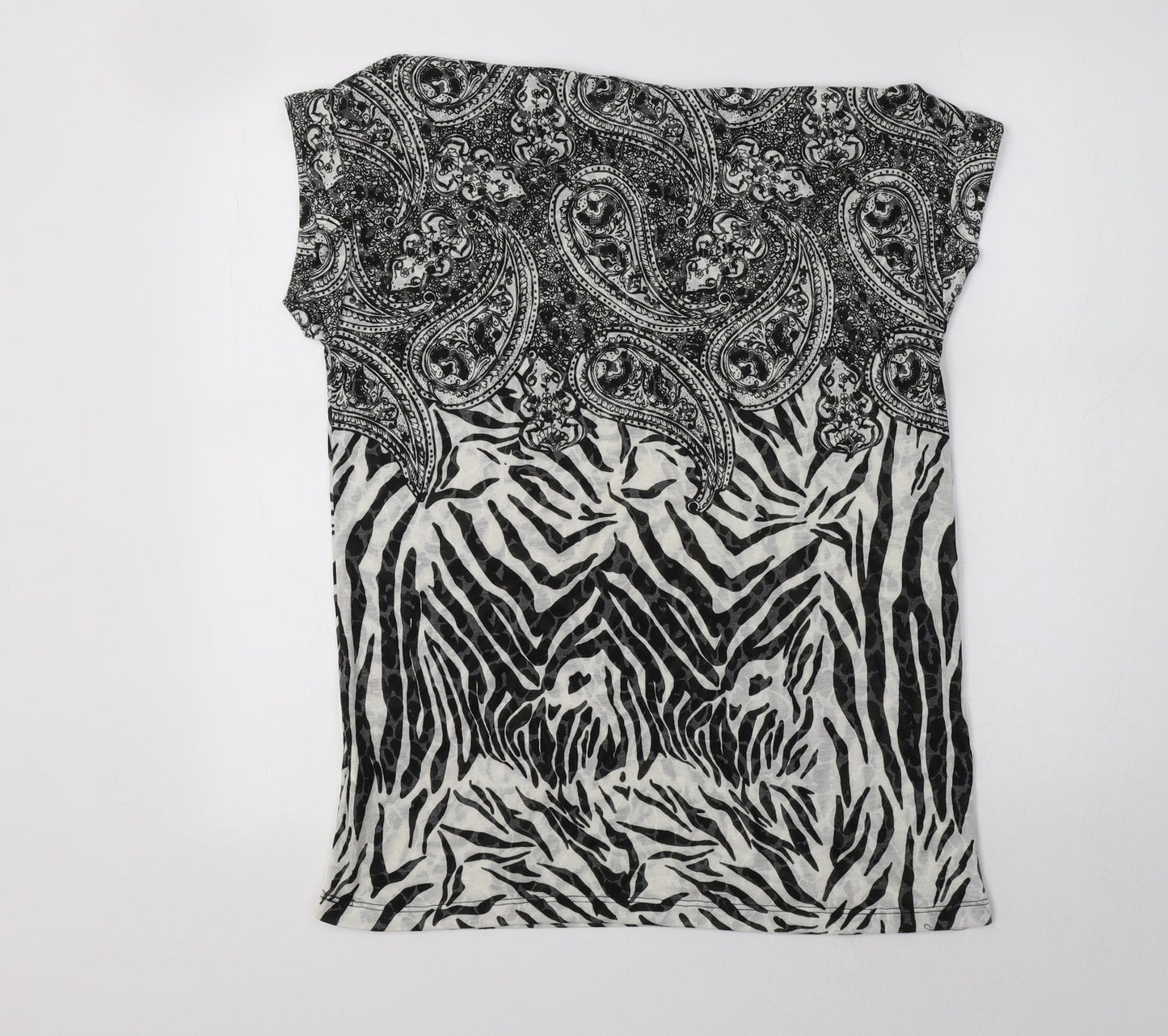 River Island Womens Black Paisley Polyester Basic Blouse Size 8 Crew Neck
