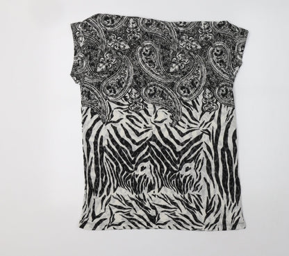 River Island Womens Black Paisley Polyester Basic Blouse Size 8 Crew Neck