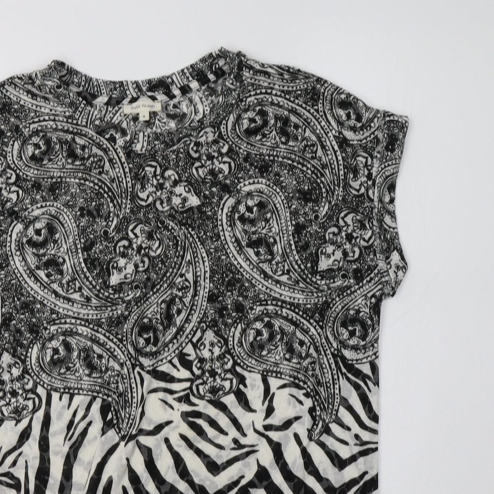 River Island Womens Black Paisley Polyester Basic Blouse Size 8 Crew Neck