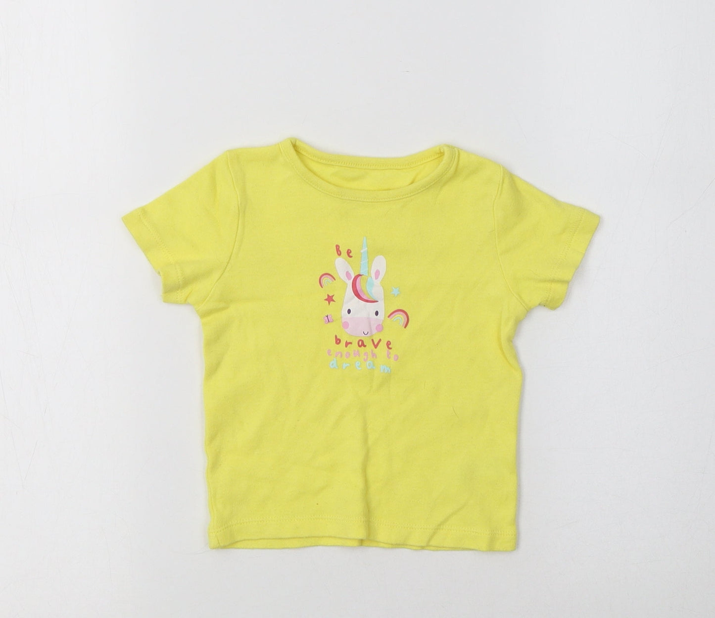 George Baby Yellow  Cotton Basic T-Shirt Size 9-12 Months Crew Neck  - Unicorn