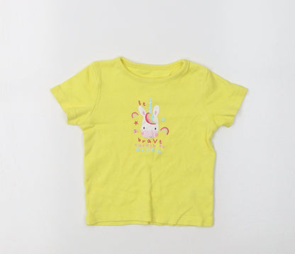 George Baby Yellow  Cotton Basic T-Shirt Size 9-12 Months Crew Neck  - Unicorn