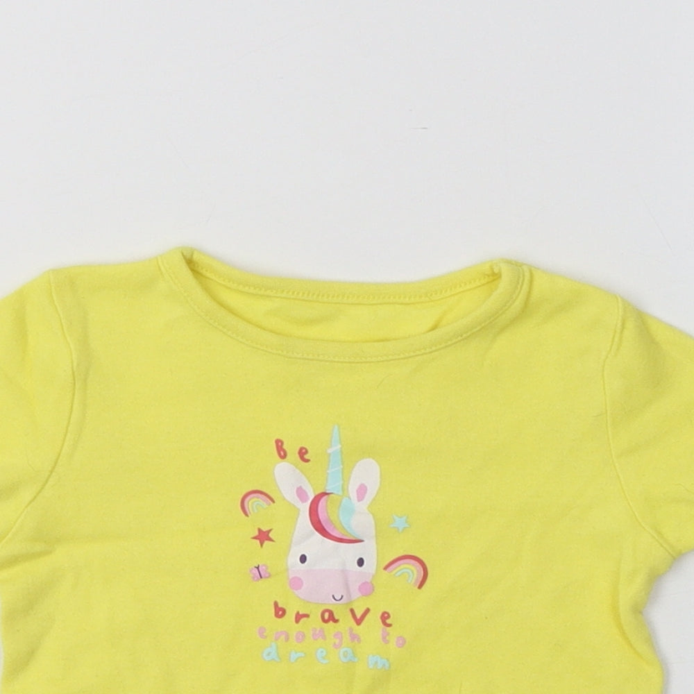 George Baby Yellow  Cotton Basic T-Shirt Size 9-12 Months Crew Neck  - Unicorn