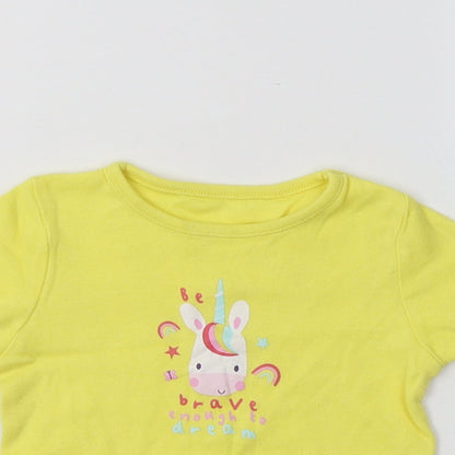 George Baby Yellow  Cotton Basic T-Shirt Size 9-12 Months Crew Neck  - Unicorn