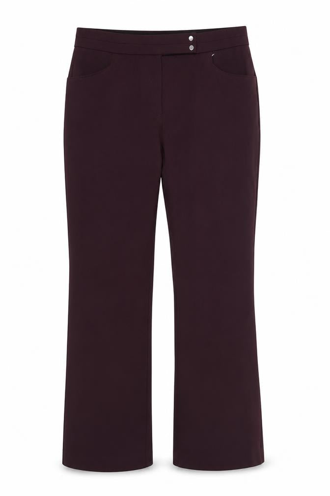 Front view of Marks & Spencer women’s purple viscose dress pants trousers, size UK 14, 25-inch leg regular