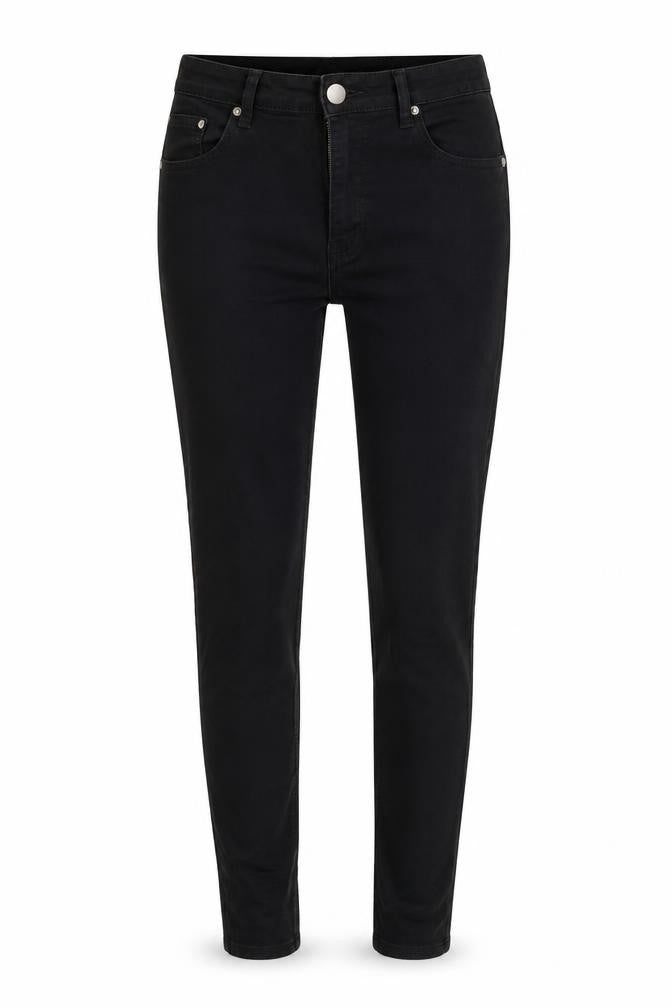 Front view of Boohoo women’s black cotton skinny jeans, size UK 10, 26-inch leg regular