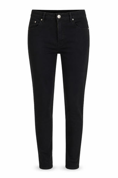 Front view of Boohoo women’s black cotton skinny jeans, size UK 10, 26-inch leg regular