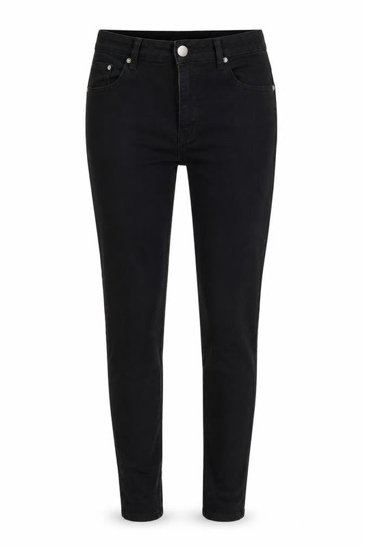 Front view of Boohoo women’s black cotton skinny jeans, size UK 10, 26-inch leg regular